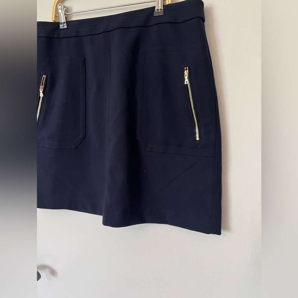 LOFT Navy Blue Gold Zipper Mini Skirt | 10